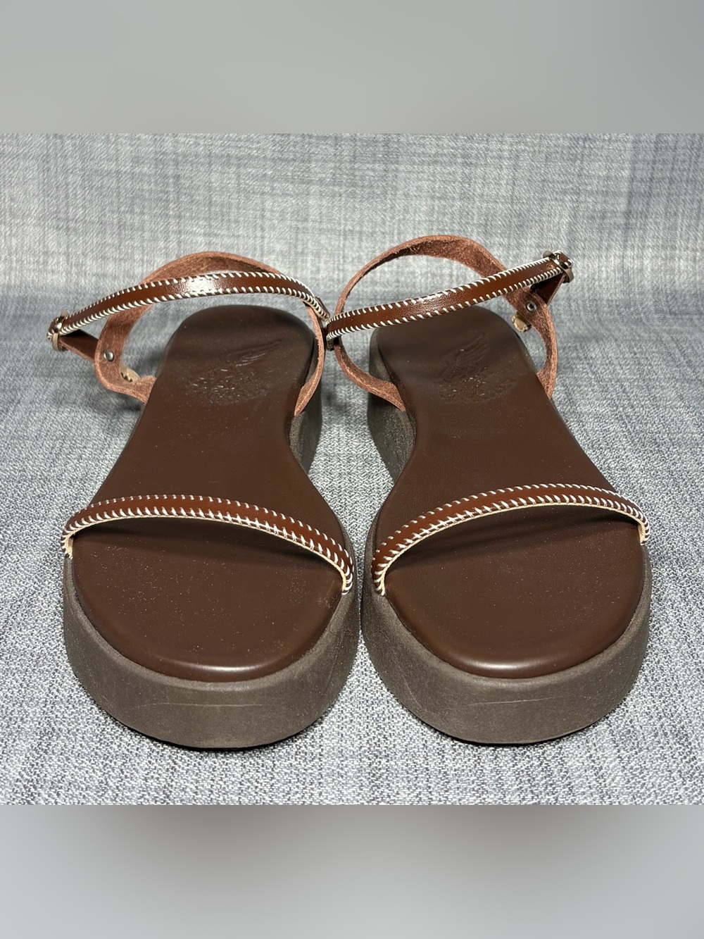 Ancient Greek Irida Stitch Leather Sandals Brown/Off White EU 37 / US 7 - Picture 3 of 7